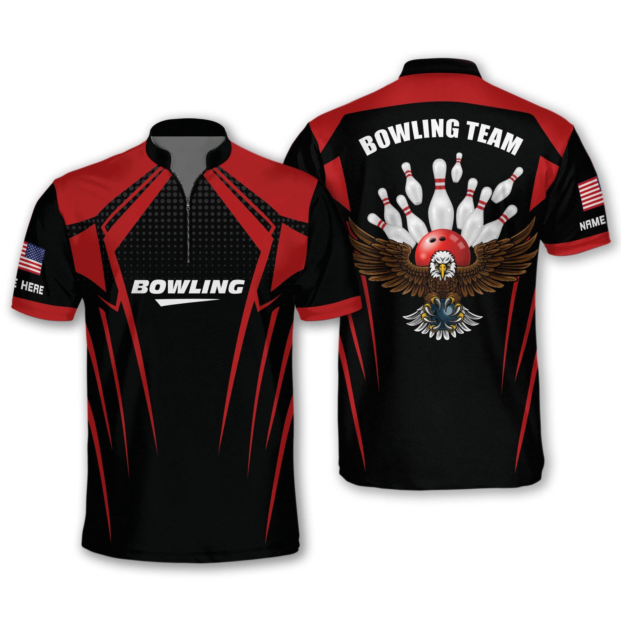 Usa Bowling League Jersey Shirts For Men, Personalized Bowling Jersey Shirt Flag