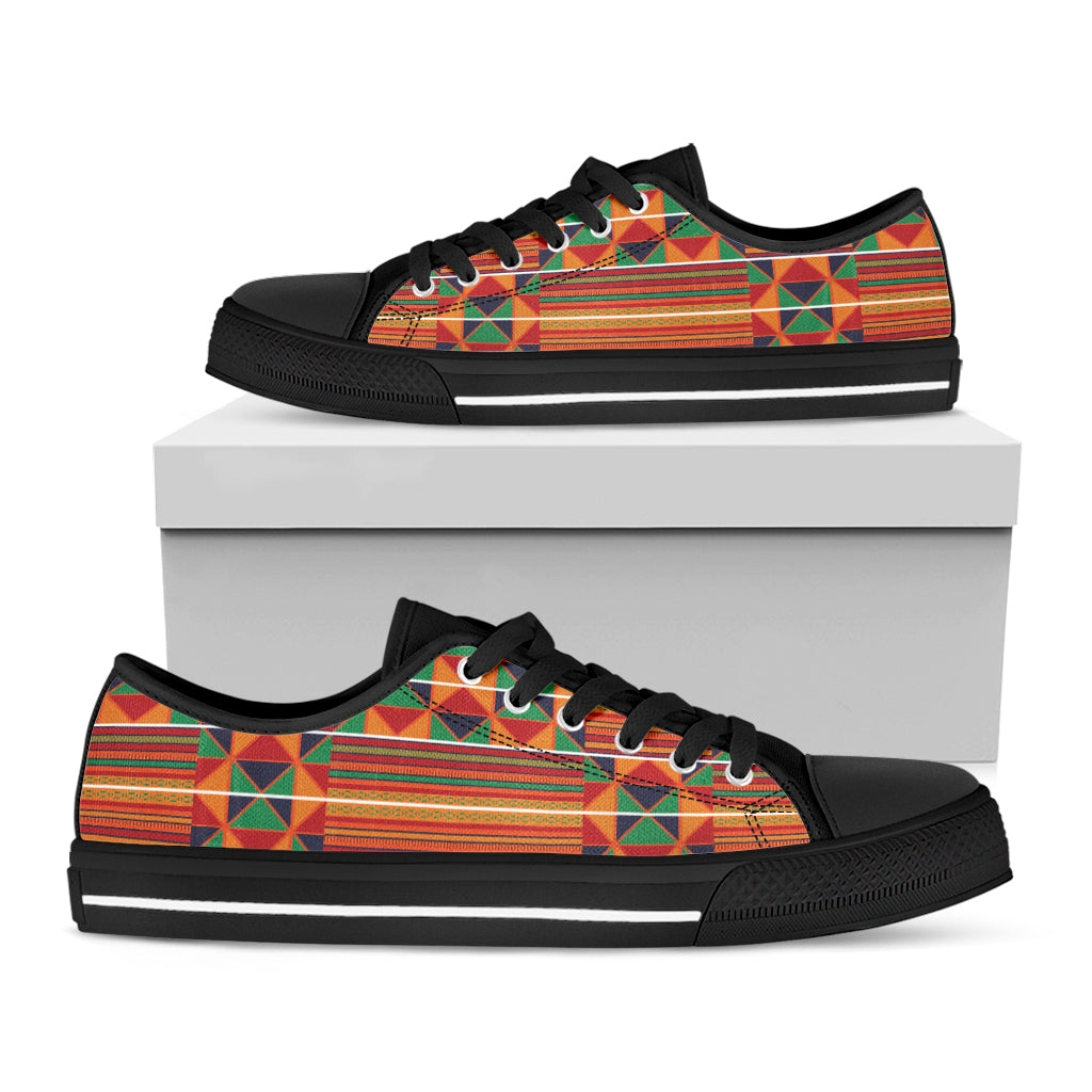 Kente Pattern Print Black Low Top Shoes