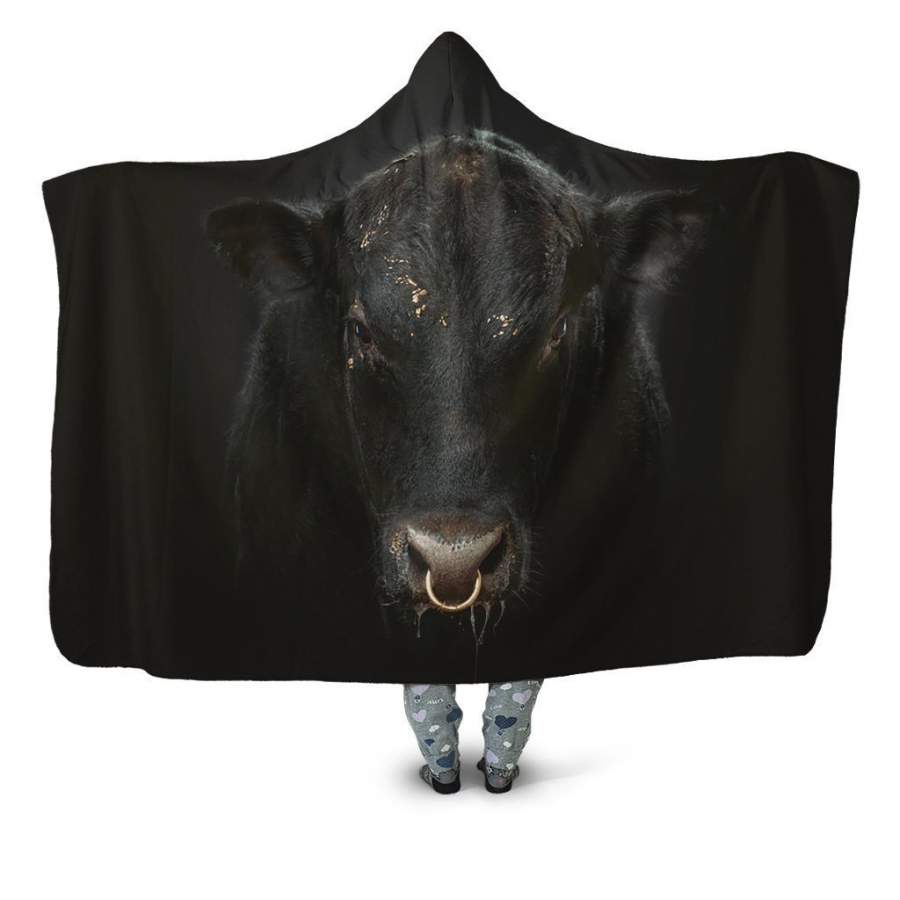 3D All Over Printed Black Cow Hoodie Blanket