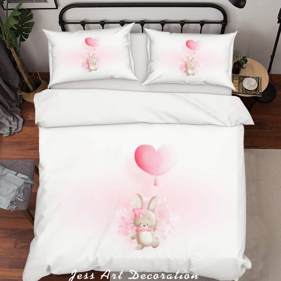 3D White Red Rabbit Heart Balloon Quilt Cover Set Bedding Set Duvet Cover Pillowcases SF70