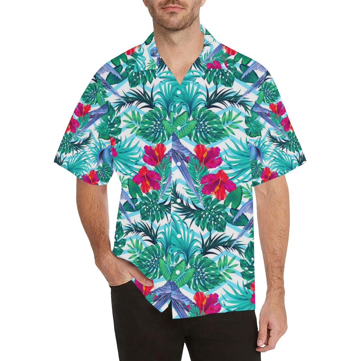 Blue Parrot Hibiscus Pattern All Over Print Hawaii Shirt Ha91165