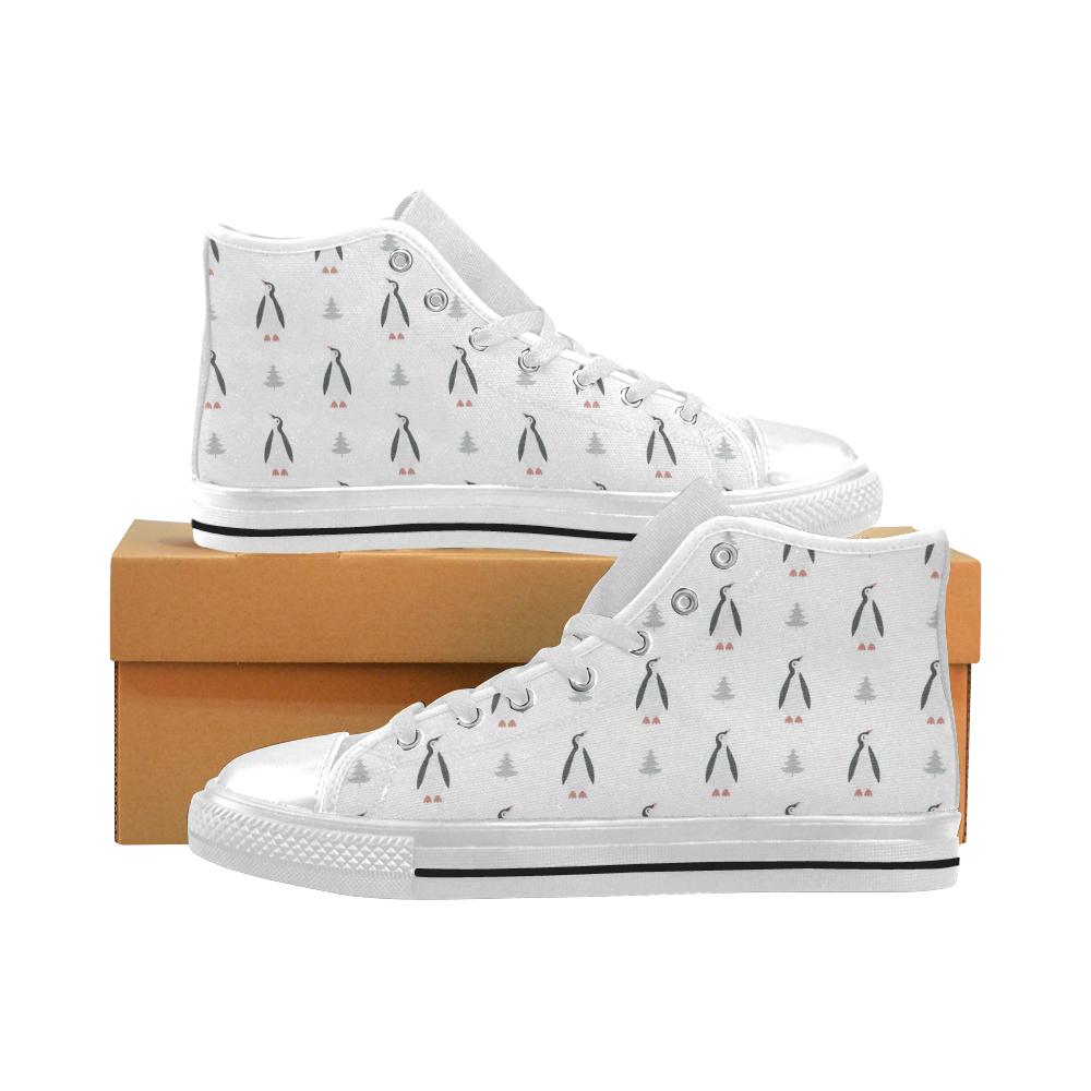 Penguin pattern Men’s High Top Shoes White