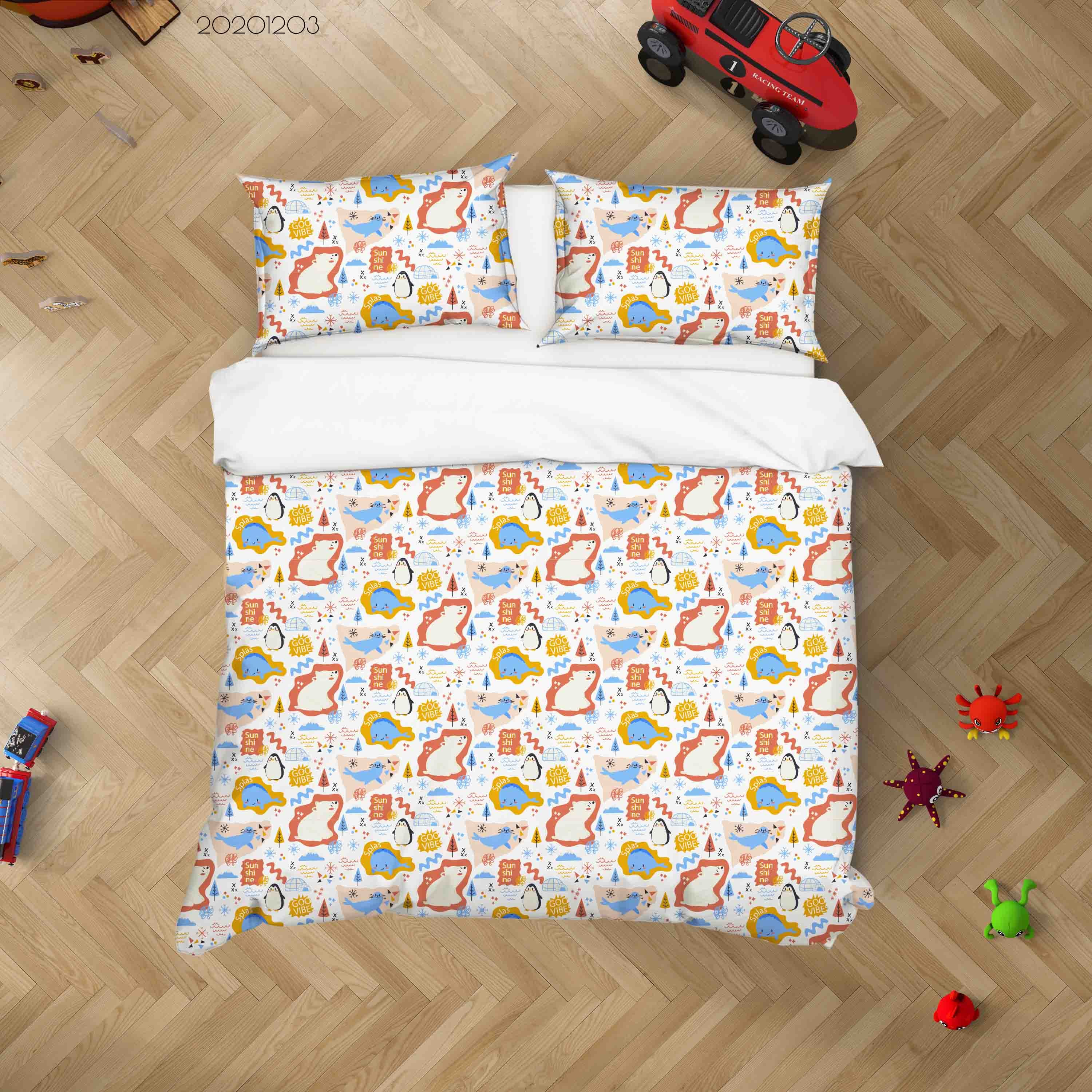 3D Cartoon Doodle Animals Words Pattern Quilt Cover Set Bedding Set Duvet Cover Pillowcases Lxl