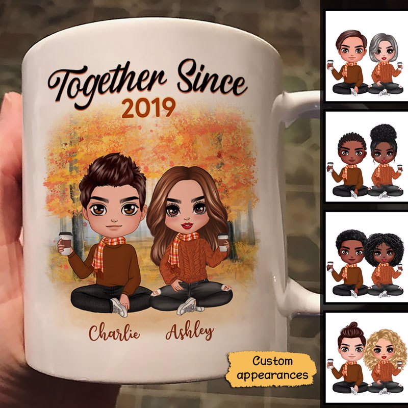 Fall Season Doll Couple Sitting Together Since Personalized Mug