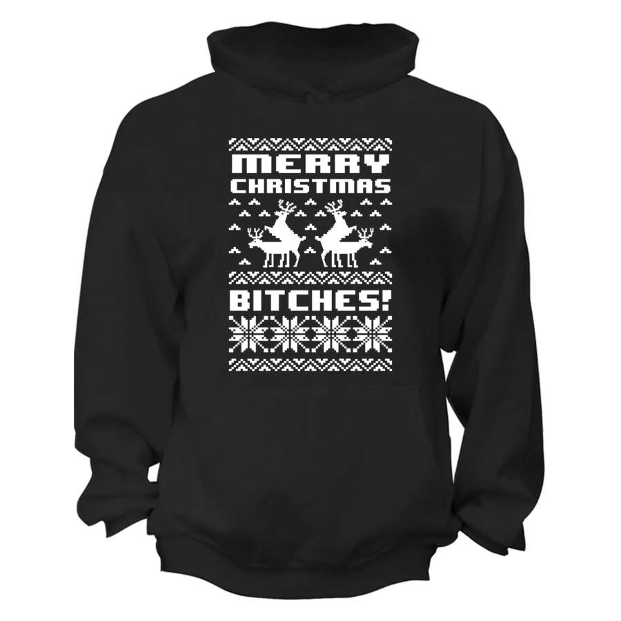 XtraFly Apparel Merry Xmas B*tch*s Ugly Christmas Hooded-Sweatshirt Pullover Hoodie