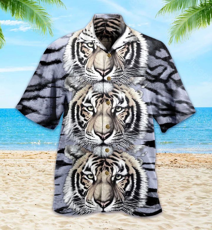 Tiger Face Grey Hawaii Shirt Ha57221