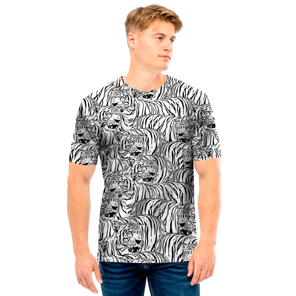 Black And White Tiger Pattern Print Men’S T-Shirt