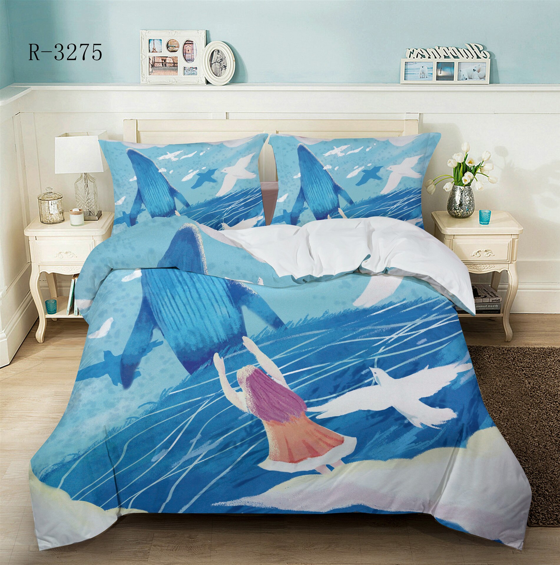 Cartoon Whale Pattern Bed Cover Set Boy Cartoon Duvet Cover Adult Child Bed Sheets And Pillowcases Bedding Set