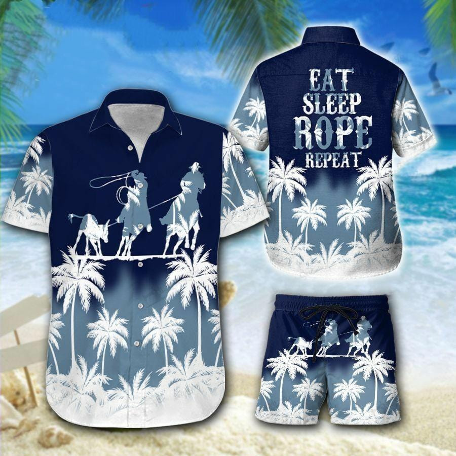 Hawaii Aloha Shirts Beach Shorts Team Roping Eat Sleep Rope Ha88509