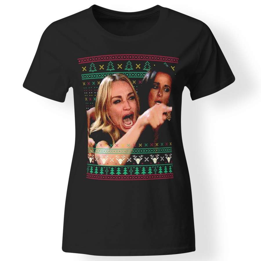 Woman Yelling at a Cat Ugly Christmas Sweater T-Shirt Meme Outfit For Women