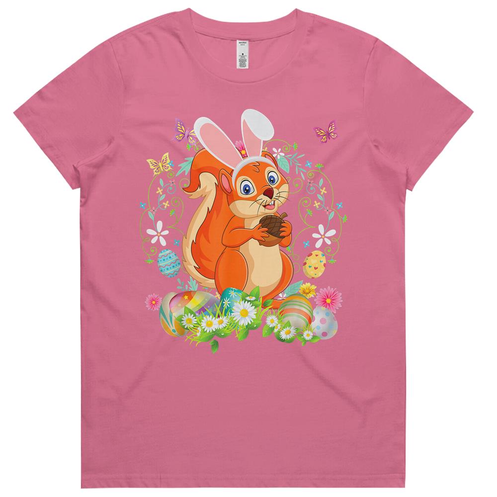 Bunny Squirrel Happy Easter Day Lover Egg Hunt Lovely Cute Womens Tshirts