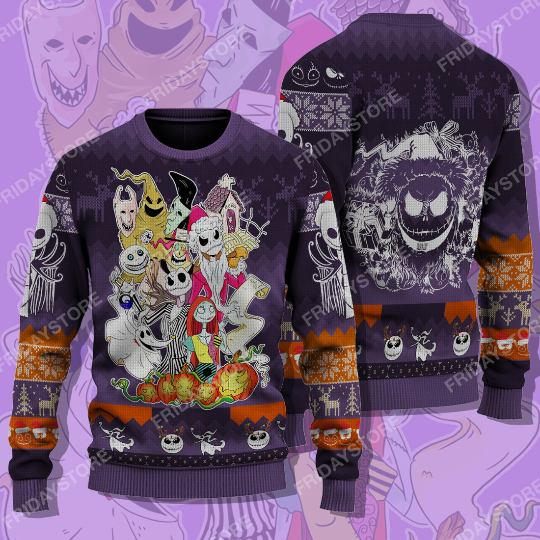 Unifinz Tnbc Sweater Nightmare Jack And Friends In Christmas Sweater Cool Awesome Tnbc Ugly Sweater 2022