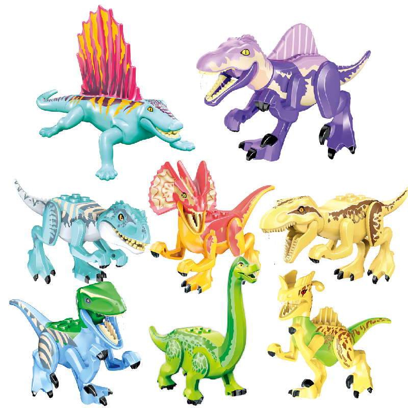 8pcs/lot MOC Creative Jurassic Dino World 3 Tyrannosaurus Building Kits Bolcks Bricks Dinosaurs Park figures Toys kids gifts alx