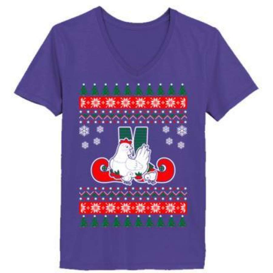 AGR Chicken Ugly Christmas Sweater – Ladies’ V-Neck T-Shirt