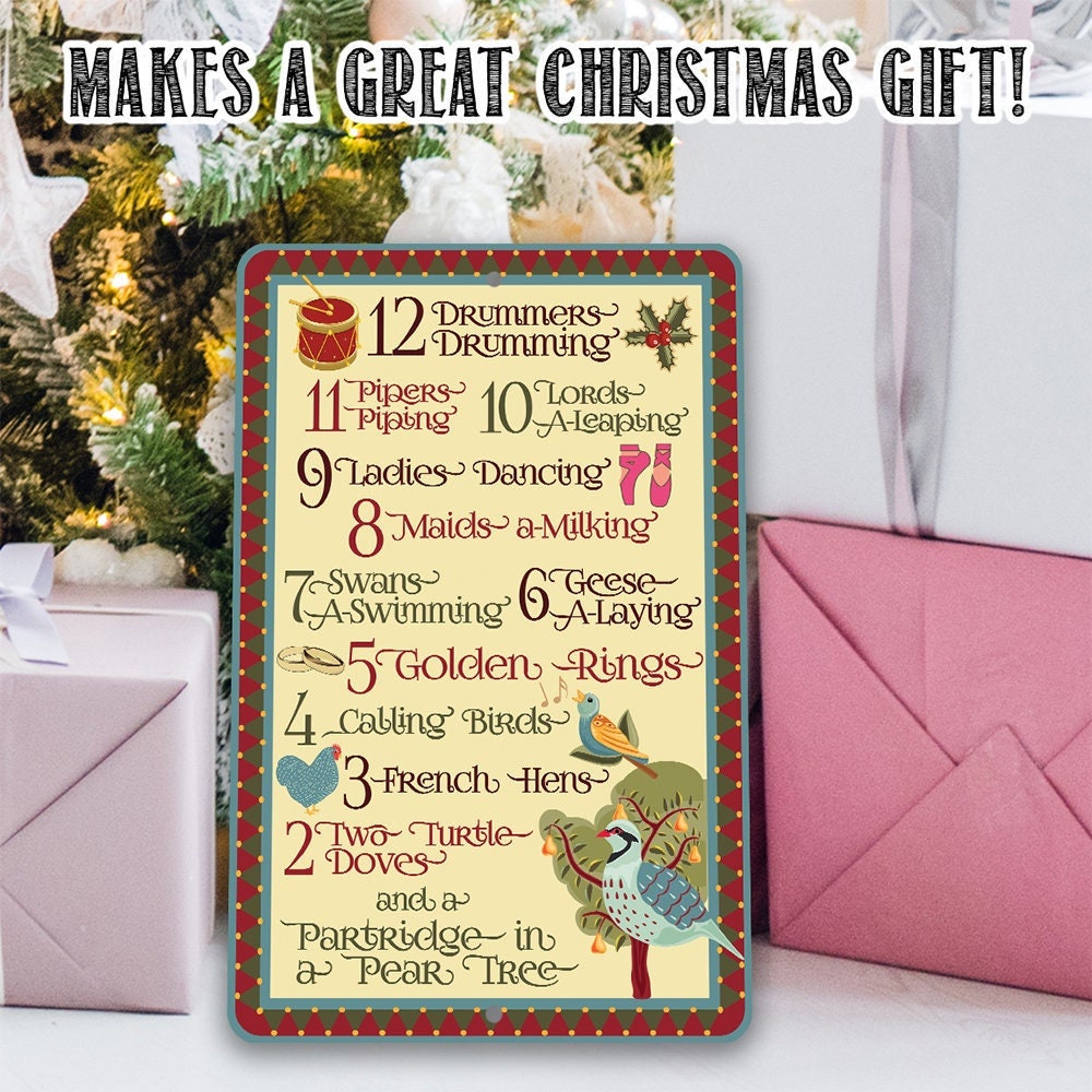 Christmas Home Decor – The 12 Days of Christmas – 8″ x 12″ or 12″ x 18″ Aluminum Tin Awesome Metal Poster