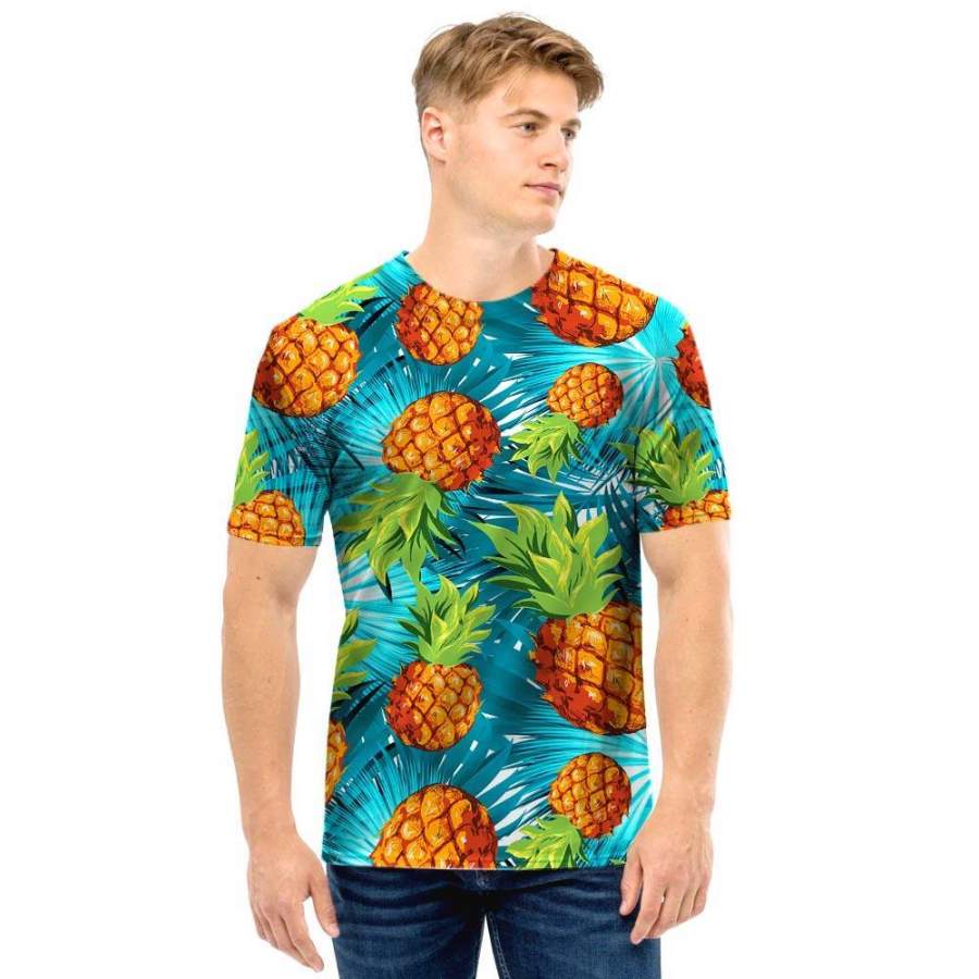 Blue Tropical Hawaii Pineapple Print Men T Shirt Ha24993