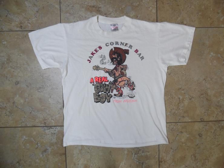 Vtg Jake S Corner Bar Cowboy Funny Comical Cartoon Style Shirt