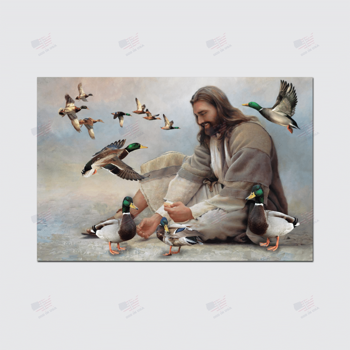 God Surrounded By Duck Angels Poster Canvas