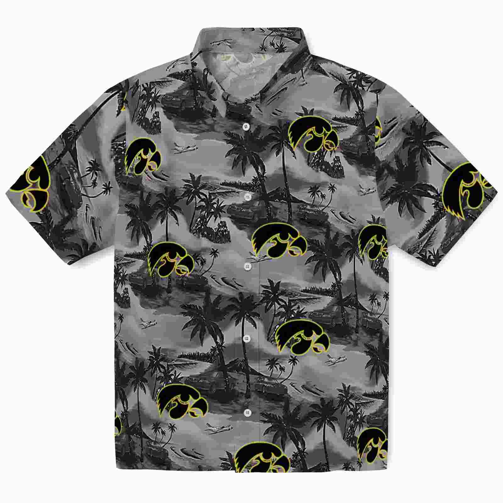 Iowa Hawkeyes Coastal Palms Black Hawaiian Shirt