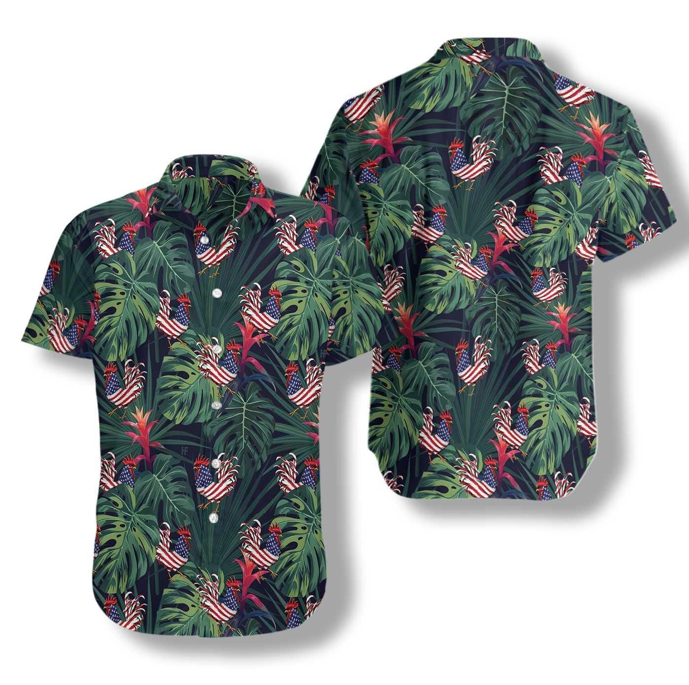 Chicken American Flag Tropical Hawaii Shirt Ha29807