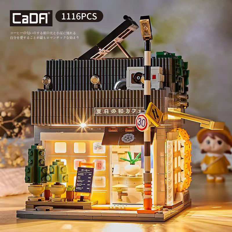 Japanese Style City Street View Architecture Building Blocks Brick Toy Steamed Bun Shop House Model with Light Kids Gift 1108P alx