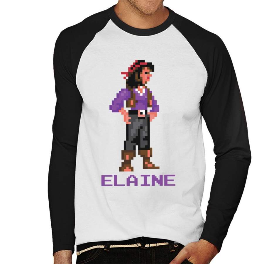 Elaine Marley Pixel Character Monkey Island Men’s Baseball Long Sleeved T-Shirt