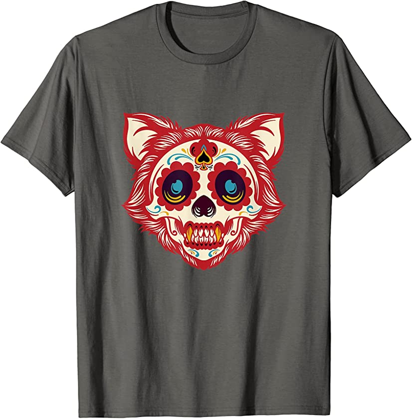 Wolf Fangs Sugar Skull Mexico Calavera Dia De Los Muertos T-Shirt