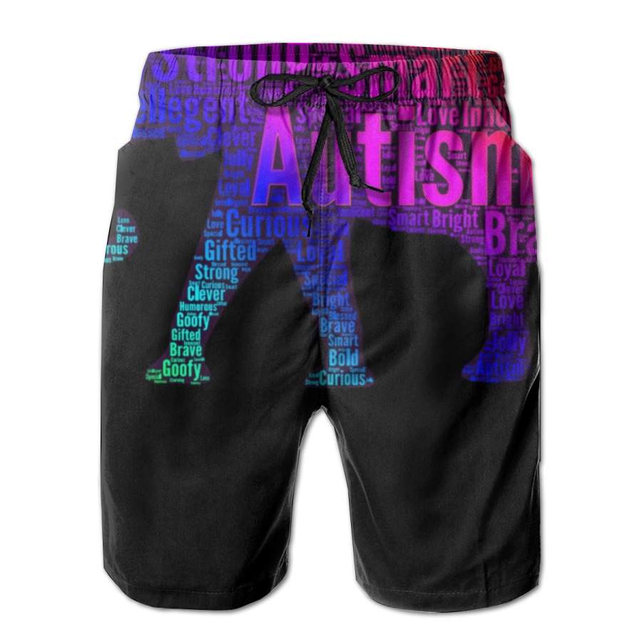 2 Pack Autism Awareness Elephant Quotes Horizontal Poster Men Swim Trunks Drawstring Elastic Waist Quick Dry Beach Shorts with Mesh Lining Swimwear Bathing Suits