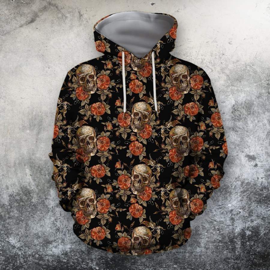 3D All Over Print Skull Orange Flower Shirts