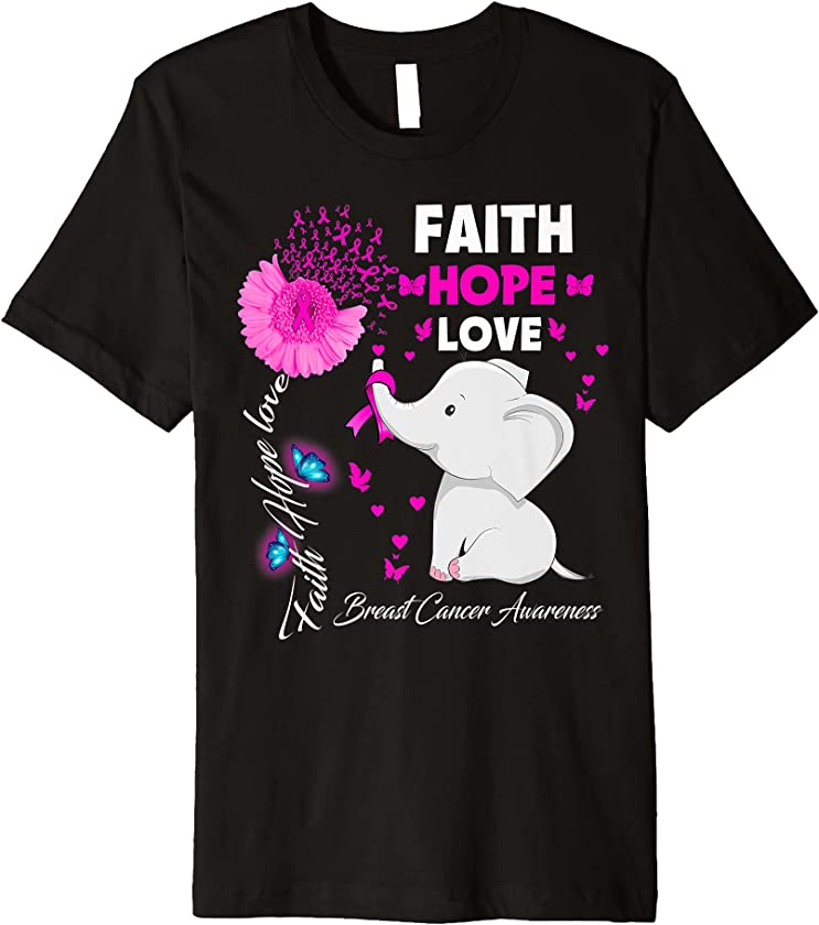 Faith Hope Love Breast Cancer Awareness Elephant Premium T-Shirt