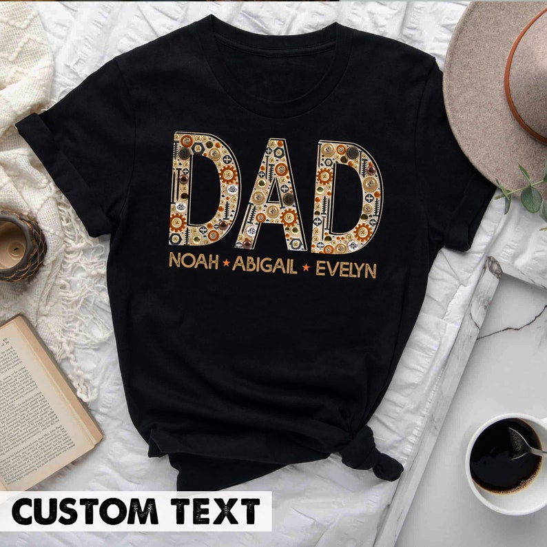 Custom Dad Shirt With Kids Names, Fathers Day Gift, Fathers Day Shirt, Mechanic Dad T-Shirt, Birthday Gift For Dad, Nuts And Bolts Dad Shirt