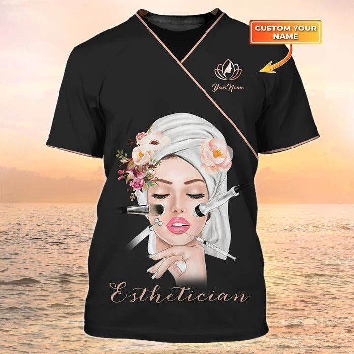 Esthetician Shirts Beauty Uniform Black Custom Tshirt For Esthetician