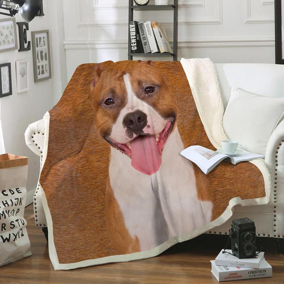 American Staffordshire Terrier Dog Portrait Fur Printed Blanket