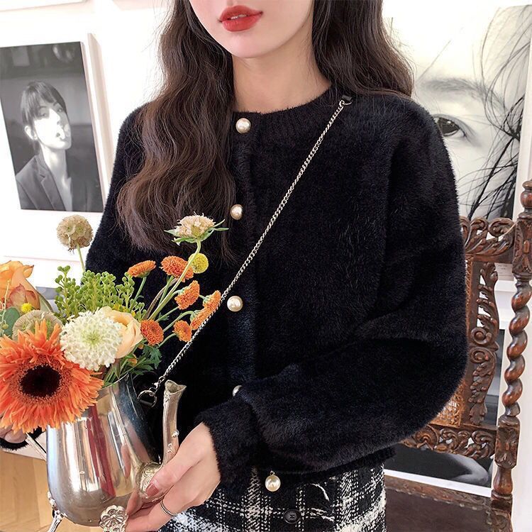 2022 New Spring Autumn Women Faux Mink Velvet Sweater Short O-neck Jacket Female Single-Breasted Elegant Knitted Cardigans Z134 alx