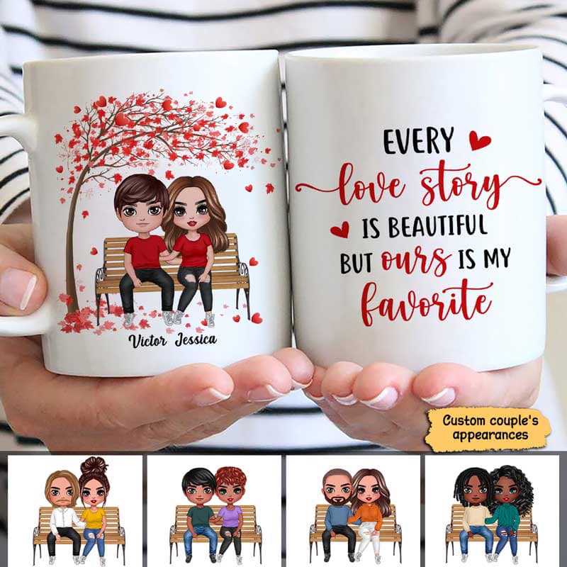 Doll Couple Sitting Under Tree Gift For Him For Her Personalized Mug