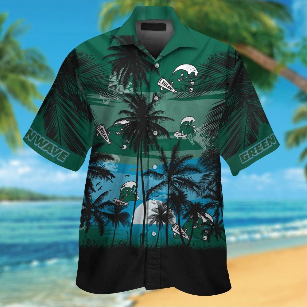 Tulane Green Wave Hawaiian Shirt Tropical Short Sleeve Button Up