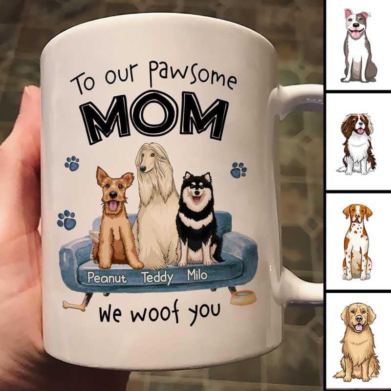 Dogs Woof Pawsome Dad Mom Personalized Mug