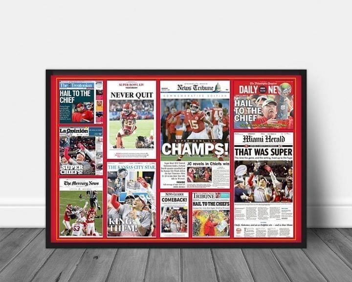 Kansas City Chiefs Super Bowl Liv 2020 Champions Newspaper Headlines Champs poster canvas poster canvas