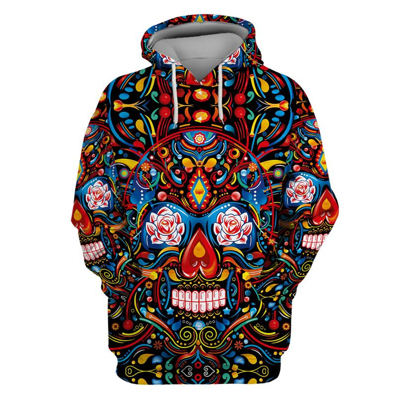 Hippie Sugar Skull Tattoo 3D Hoodies T-Shirt Long Sleeve Holiday Gifts For Men Women – T148