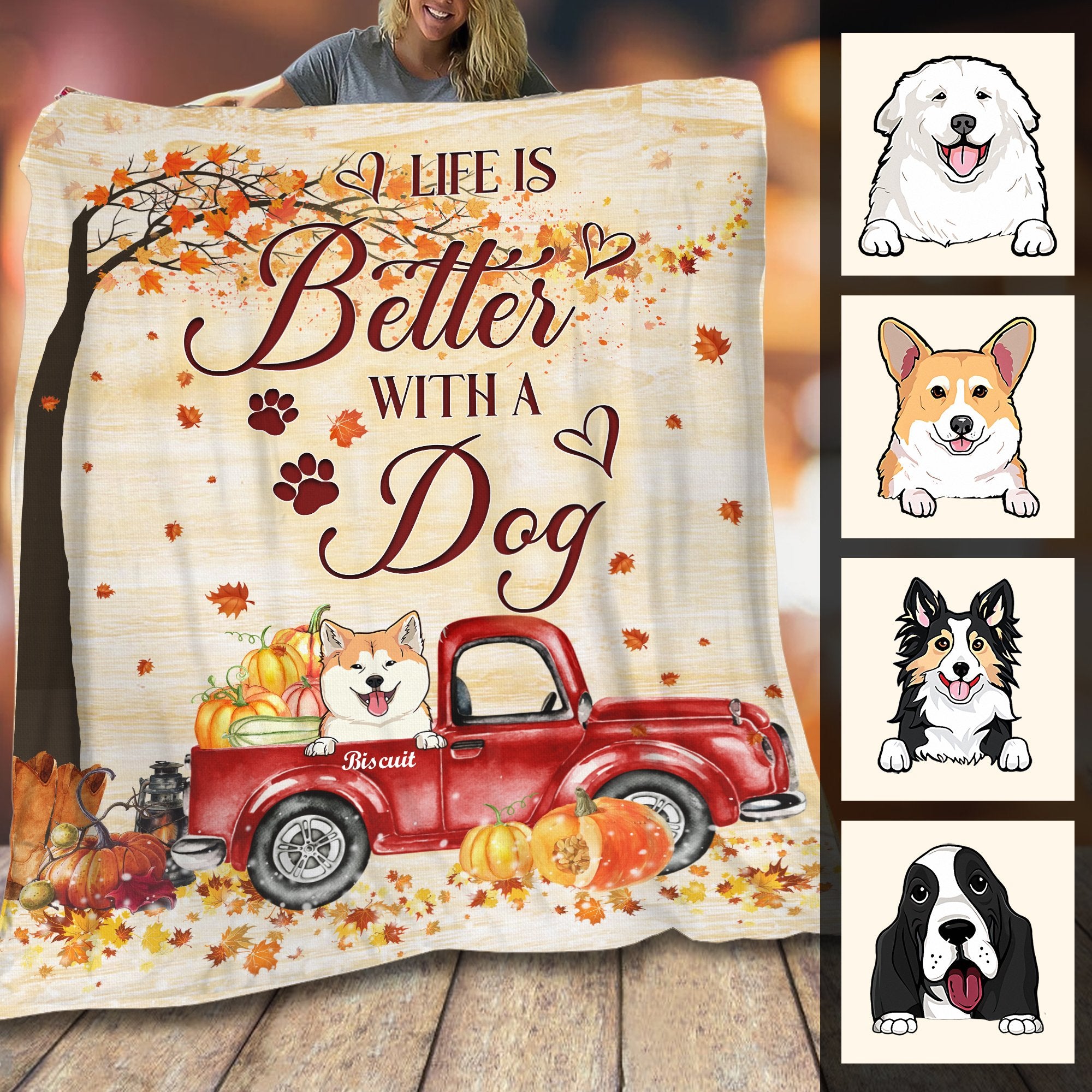 Customized Dog Fall Vintage Life Is Better With A Dogs Puppy Pow Lover Gift Fleece Blanket