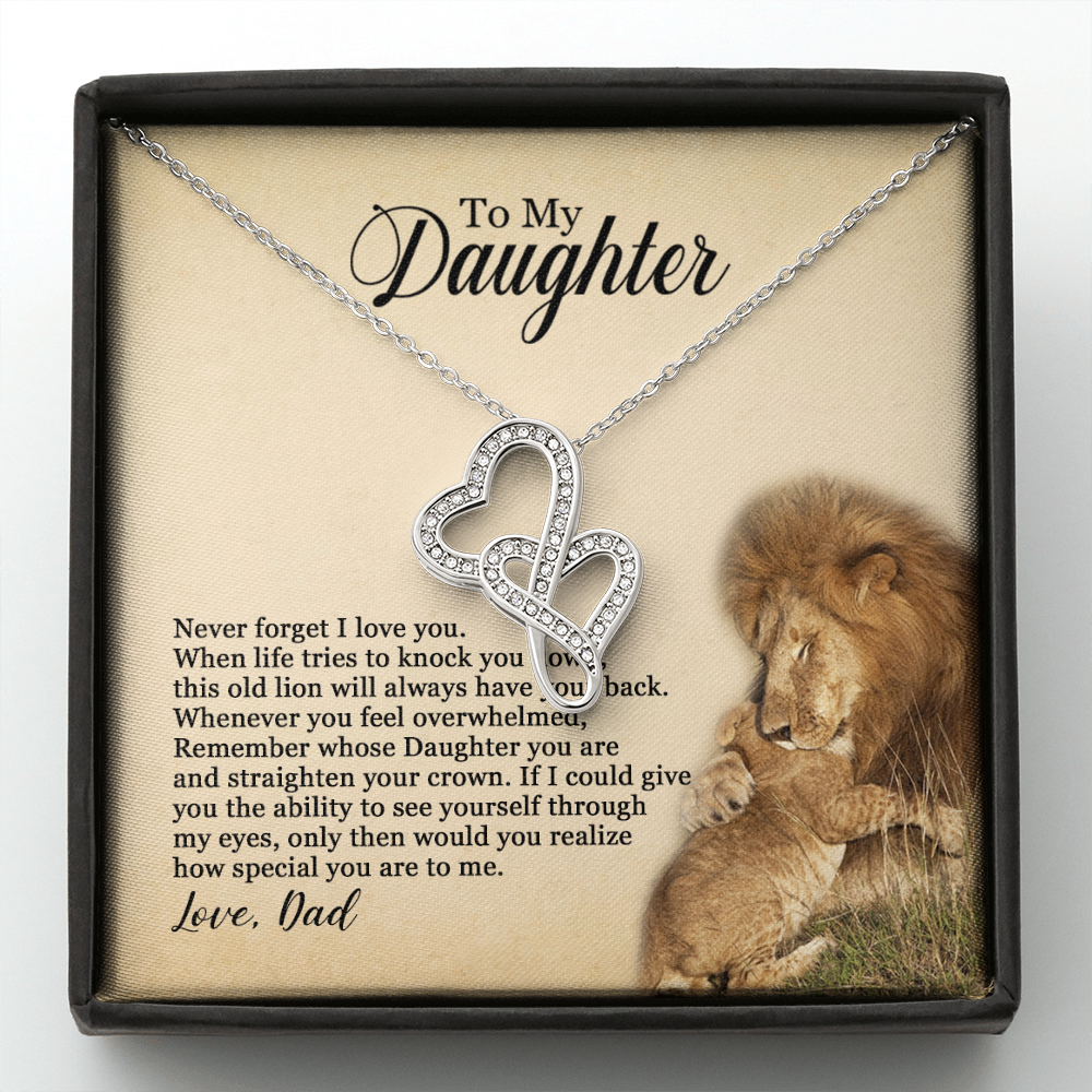 To My Daughter Never Forget I Love You Necklace – To My Daughter Necklace – Father Daughter Necklace – Father To Daughter Birthday – Graduation Gift – Gifts To Daughter From Dad – This Old Lion – Dad To Daughter Double Heart Necklace Gift