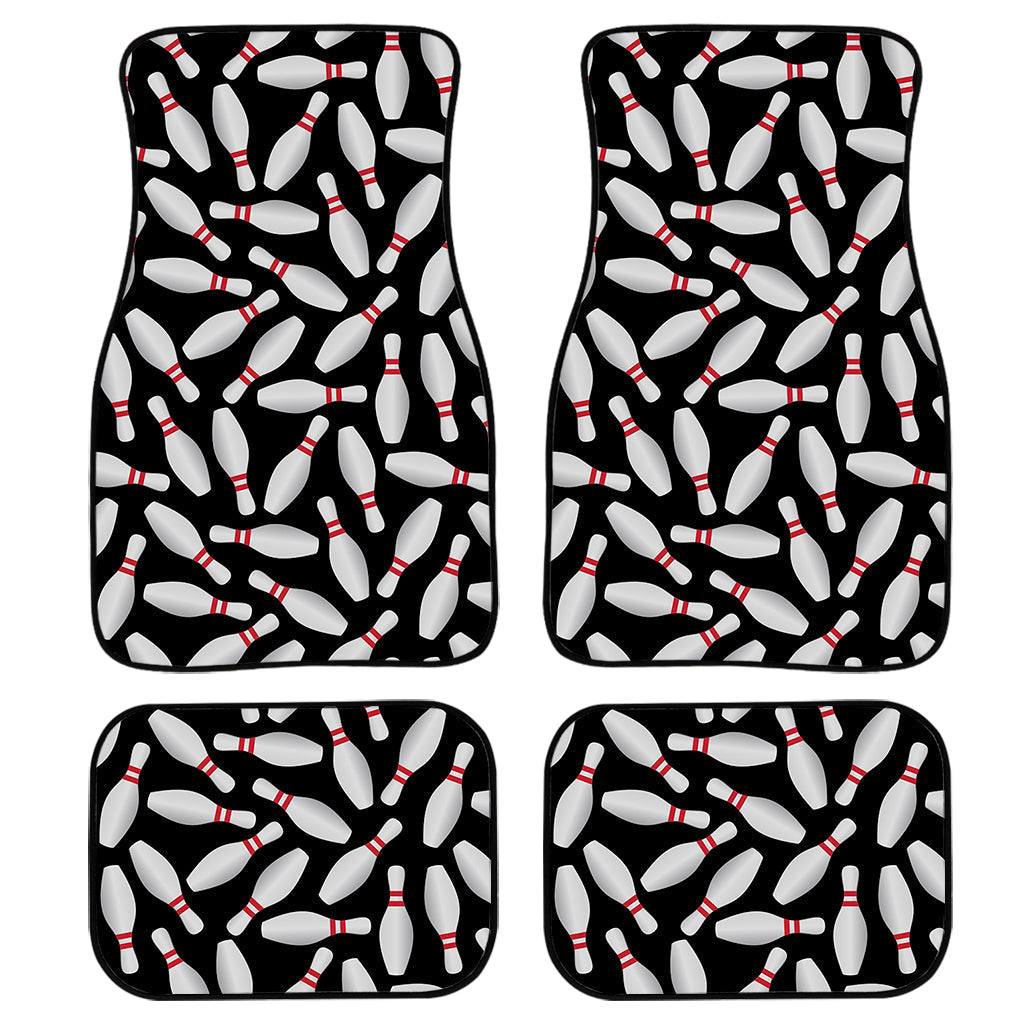 Black Bowling Pins Pattern Print Front And Back Car Floor Mats, Front Car Mat