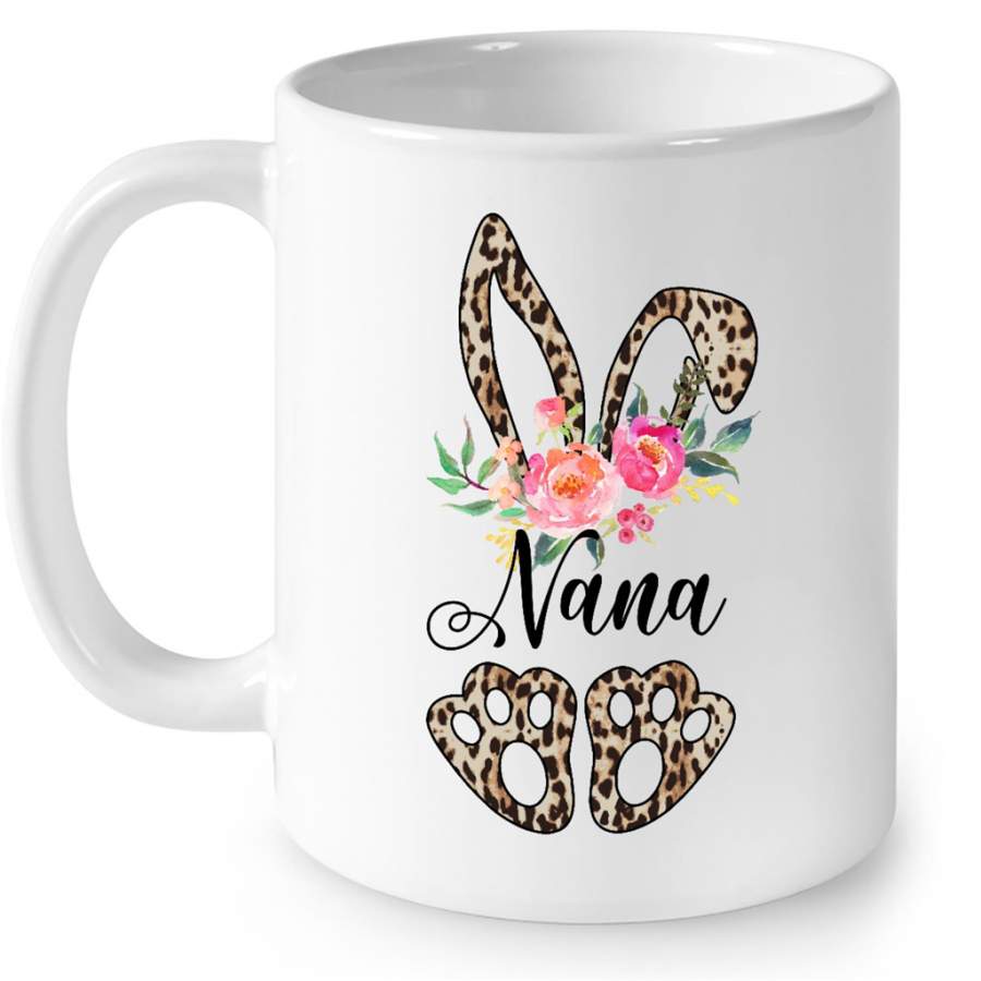 Nana Bunny Leopard Print Floral Funny Thanksgiving Day Gift Ideas For Nana Grandma Mimi Women And Mom B – Coffee White Mug