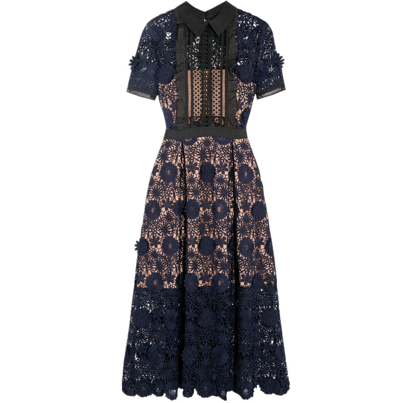 VERHELLEN High Quality Self Portrait Dress 2020 Autumn Women’s Short Sleeve Flowers Embroidery Lace Dress Casual Vestidos alx