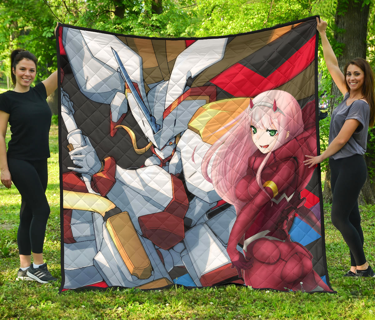 Darling In The Franxx Anime Premium Quilt | Zero Two Red Bodysuit Driving Strelizia Quilt Blanket