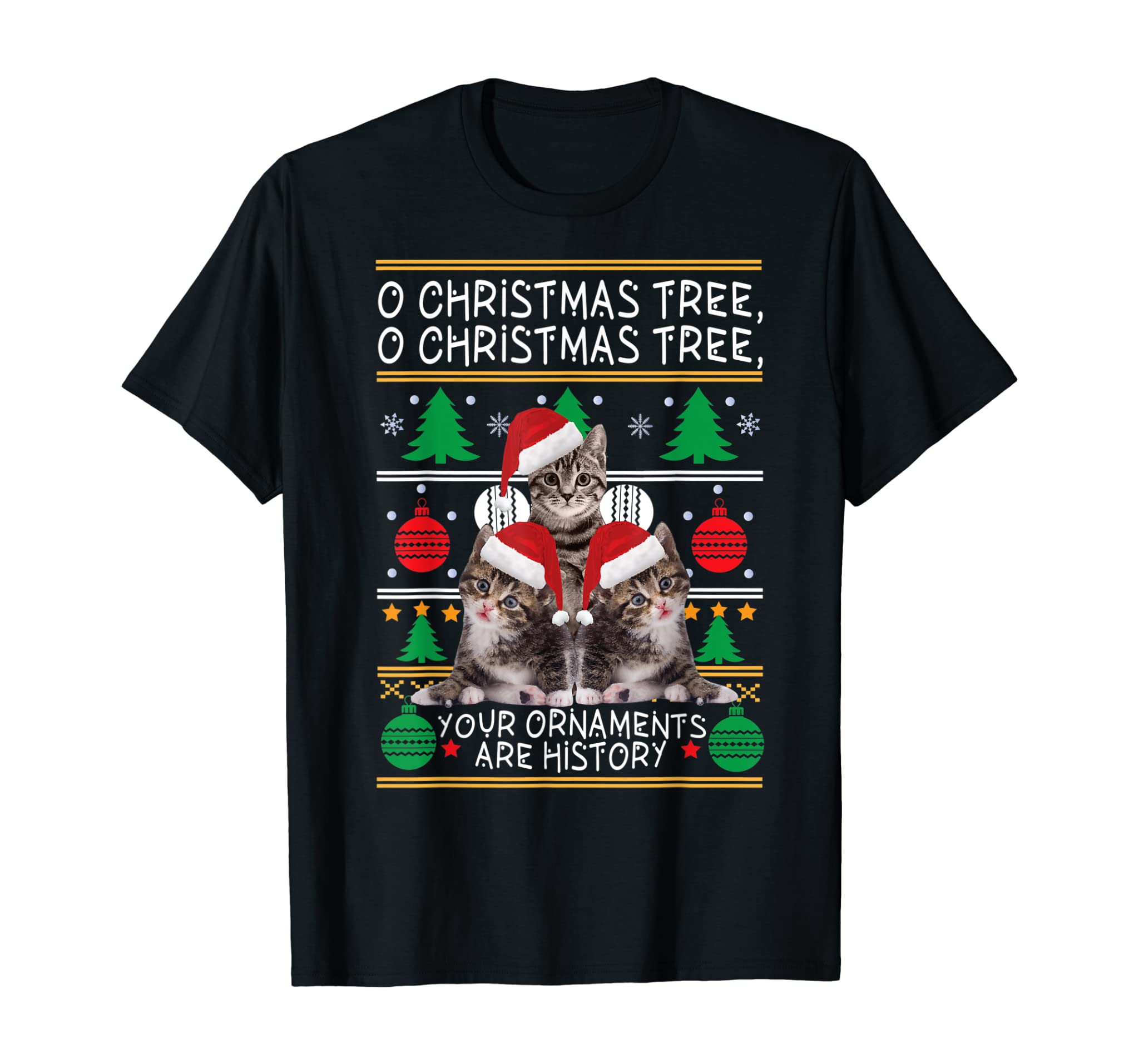 Cats Christmas Shirt Funny Ornaments Pajama Family Gift Tee