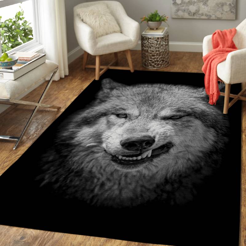 Wild angry black wolf face – Animals Wallpapers Area Rug Carpet