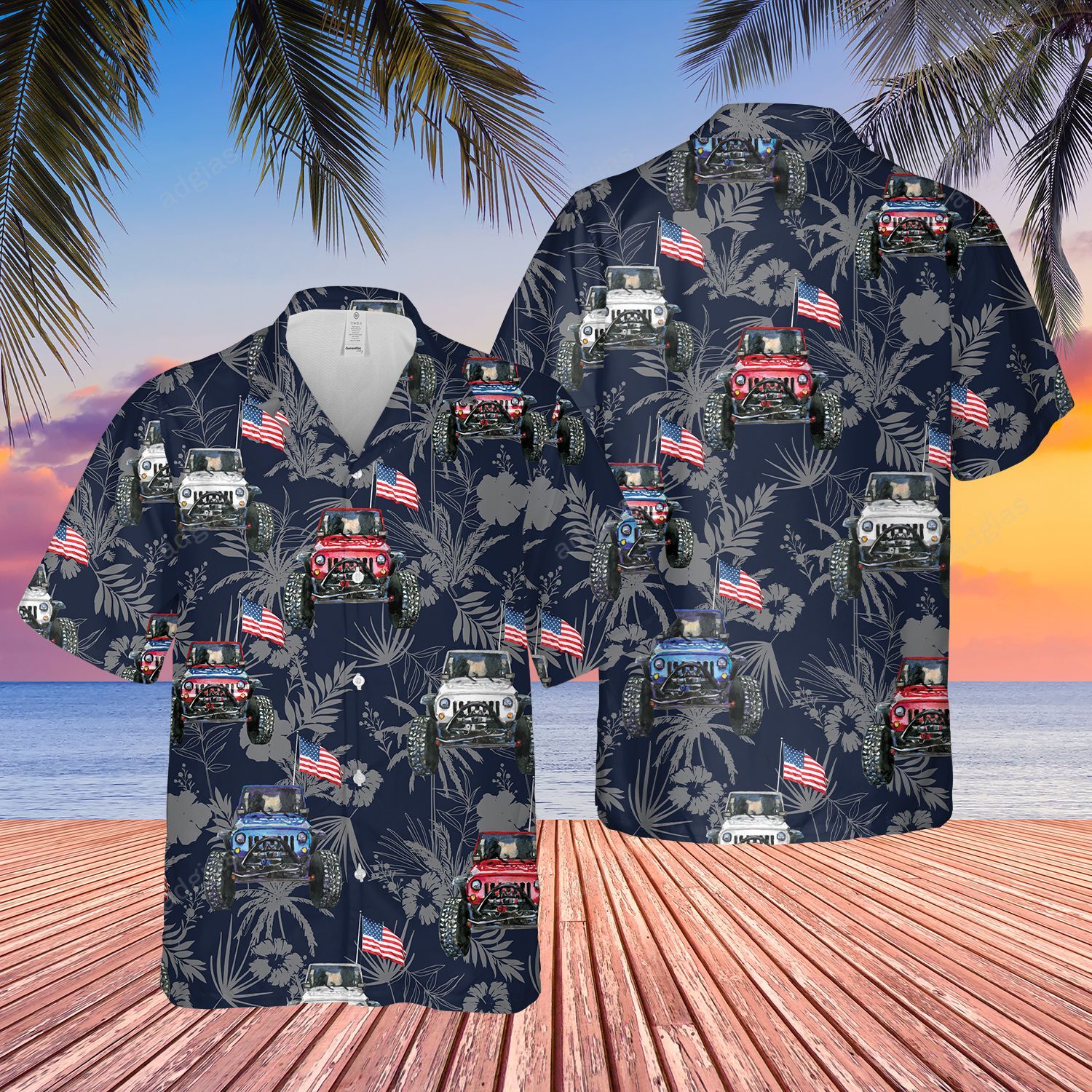 Love Jeep Car American Flag Hawaiian Outfit