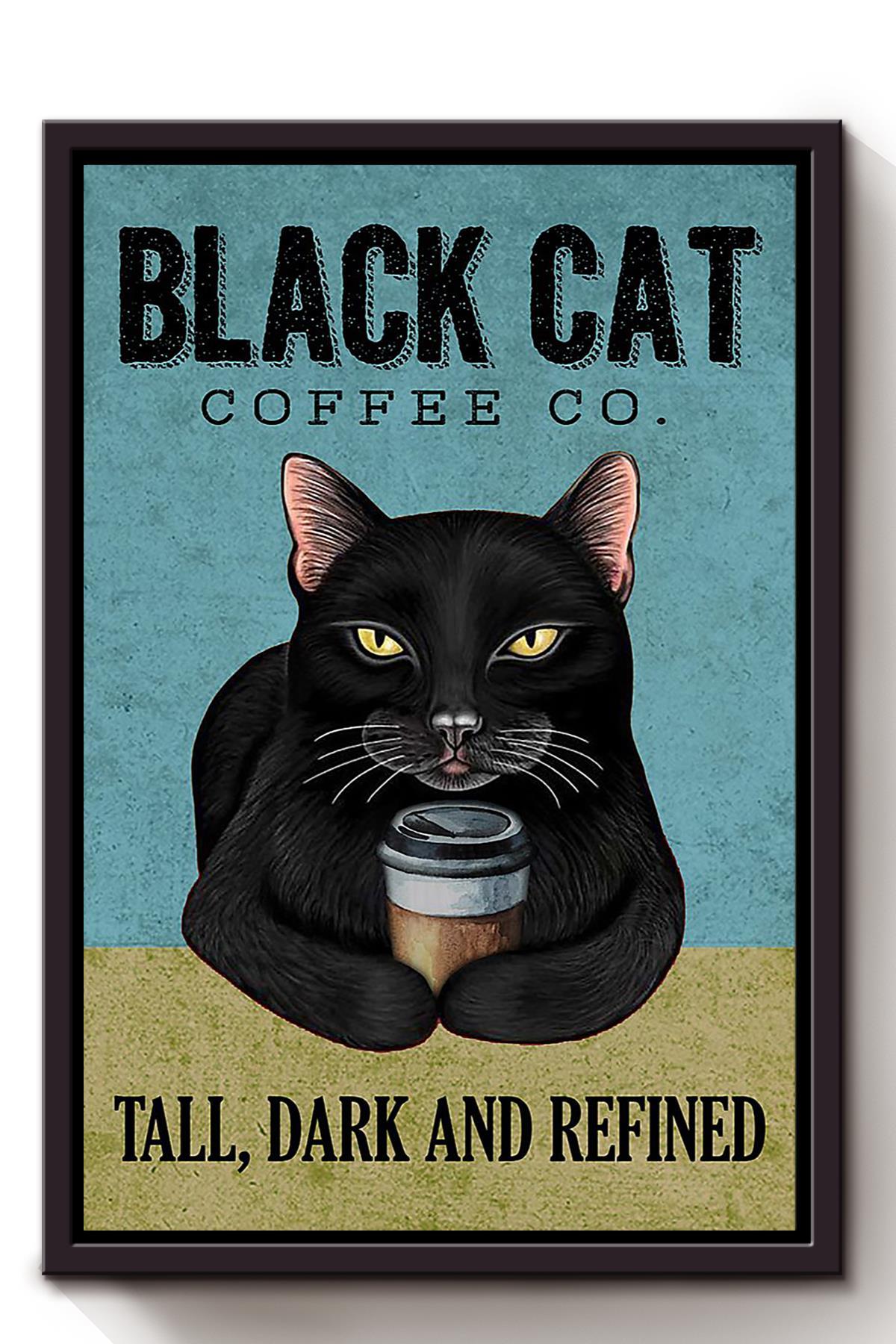 Black Cat Coffee Co Animal Wall Art Gift For Cat Lover International Cat Day Kitten Foster Cafe Decor Framed Canvas