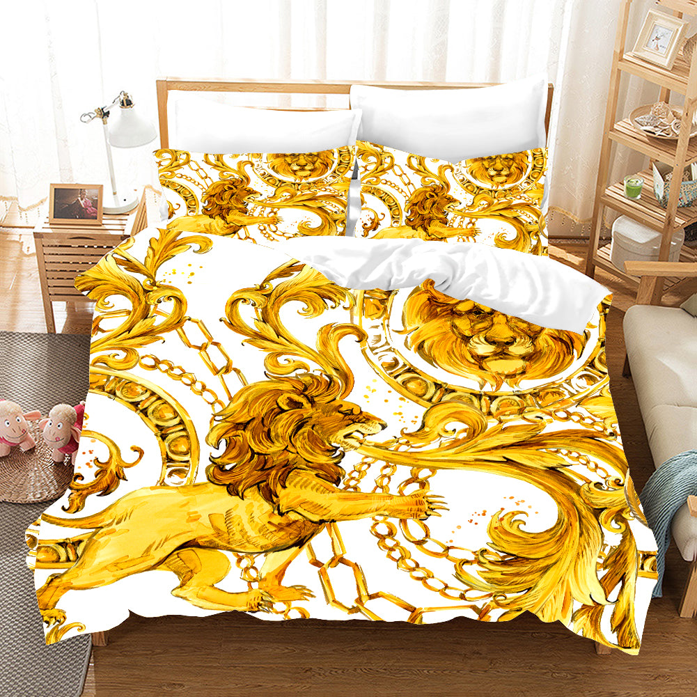 3D Luxury Golden Lions Decoration Effect Quilt Cover Set Bedding Set Pillowcases 27